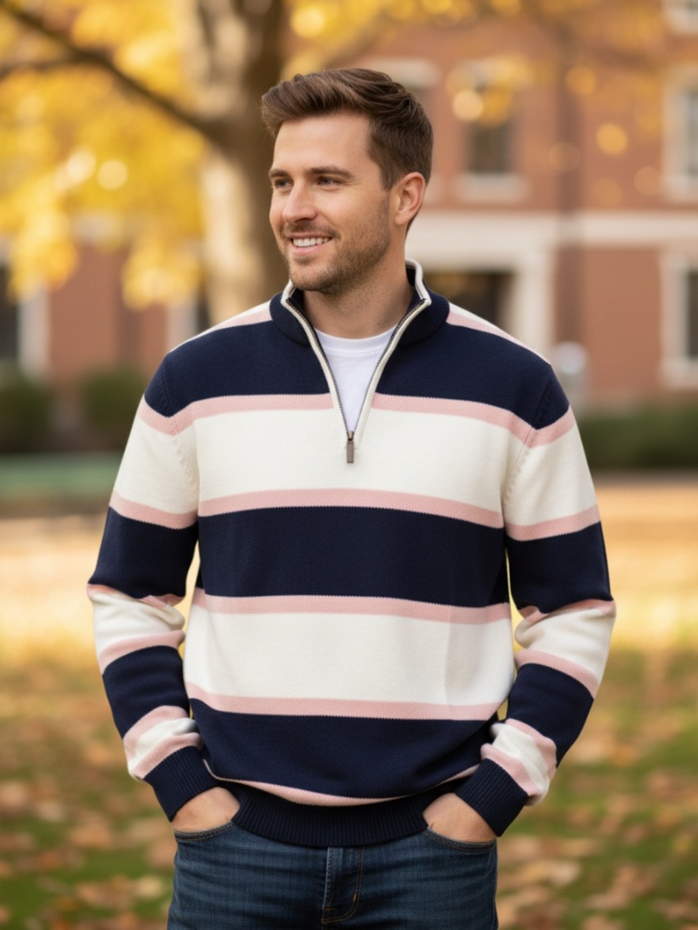 NWT Club Room blue pink and white sweater Med